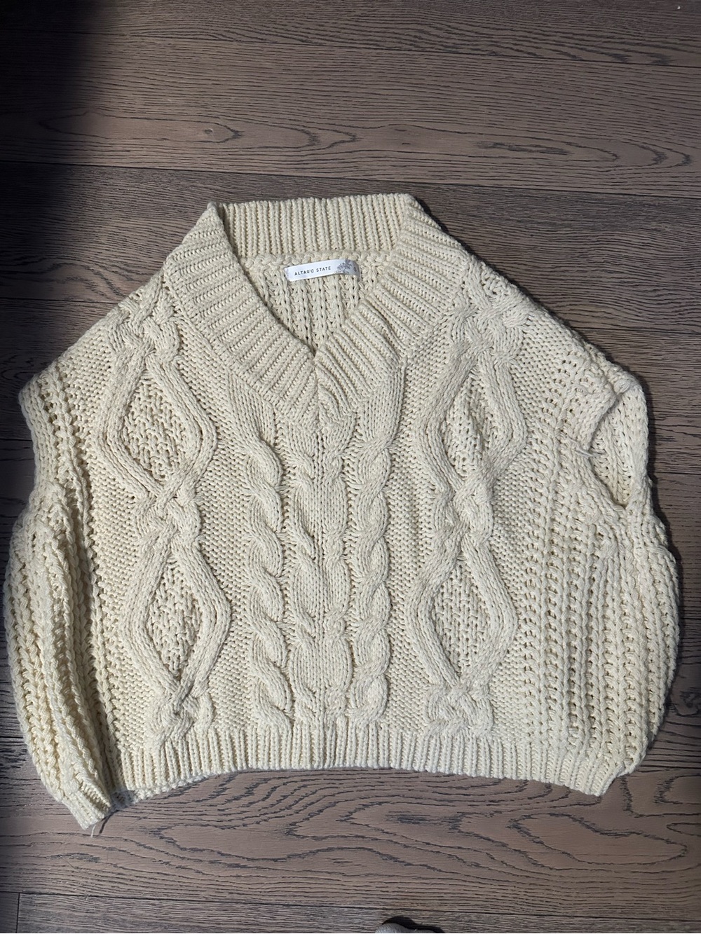 Altar'd State Cream Cable Knit V-Neck Sweater vest